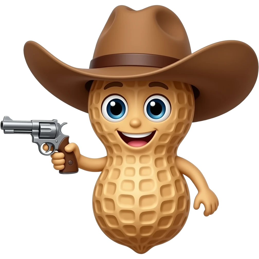 A Peanut, wearing cowboy hat, peanut has eyes, holding gun emoji