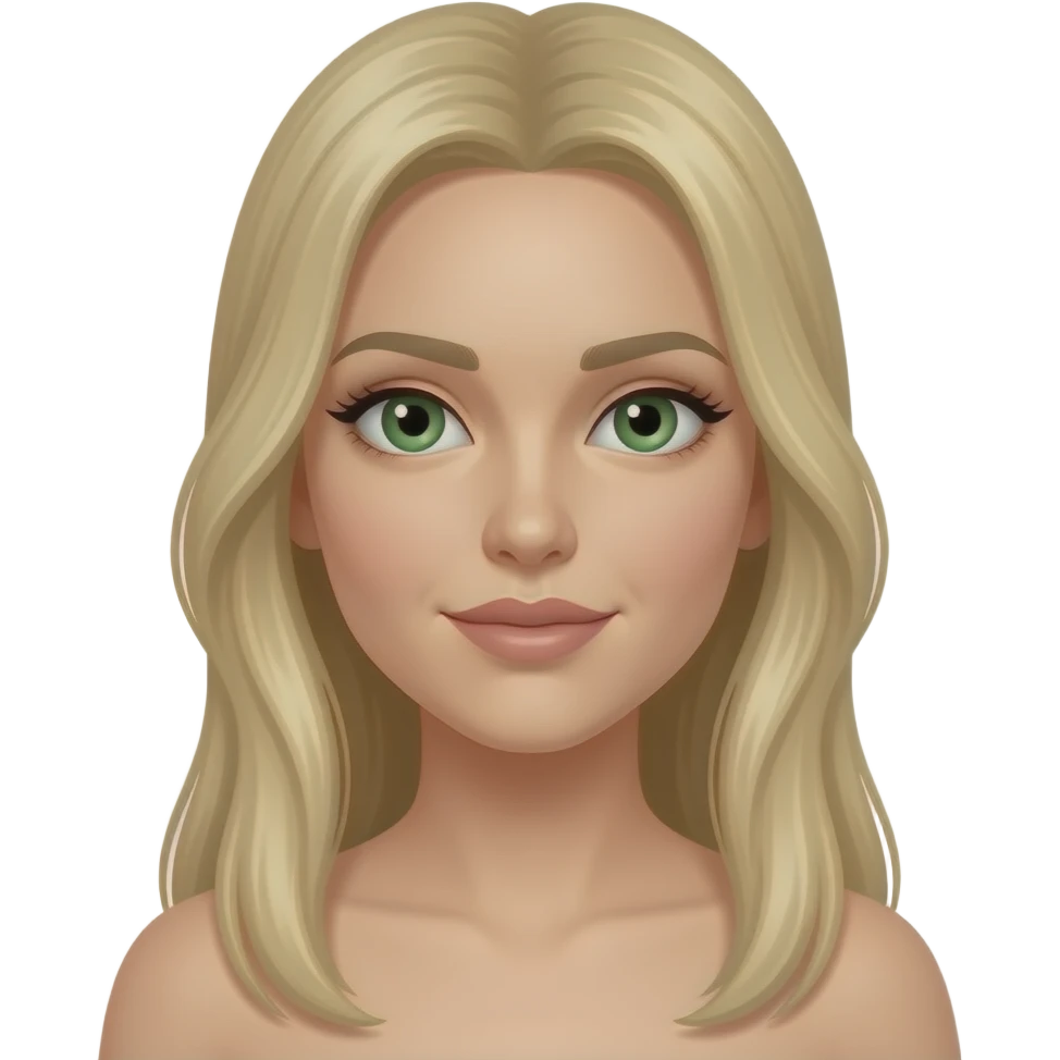 A woman with long straight blonde hair and green eyes. emoji
