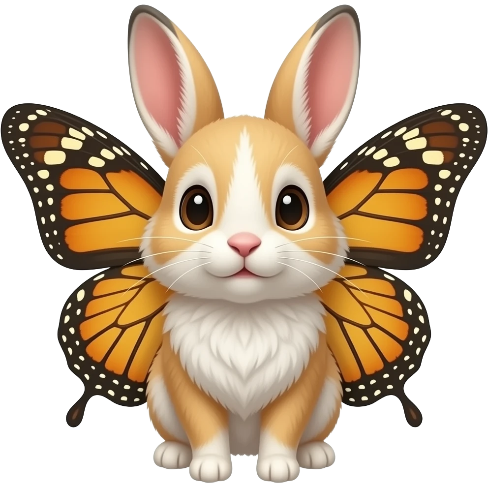 Fluffy furry animal-lupus-cuniculus-creature with tapered tufted ears, butterfly wings on HEAD emoji
