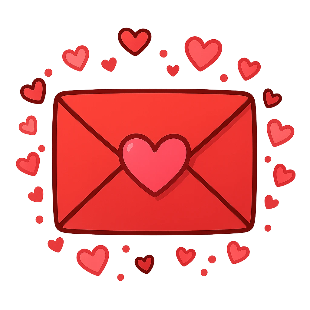 love-themed envelope with heart confetti emoji