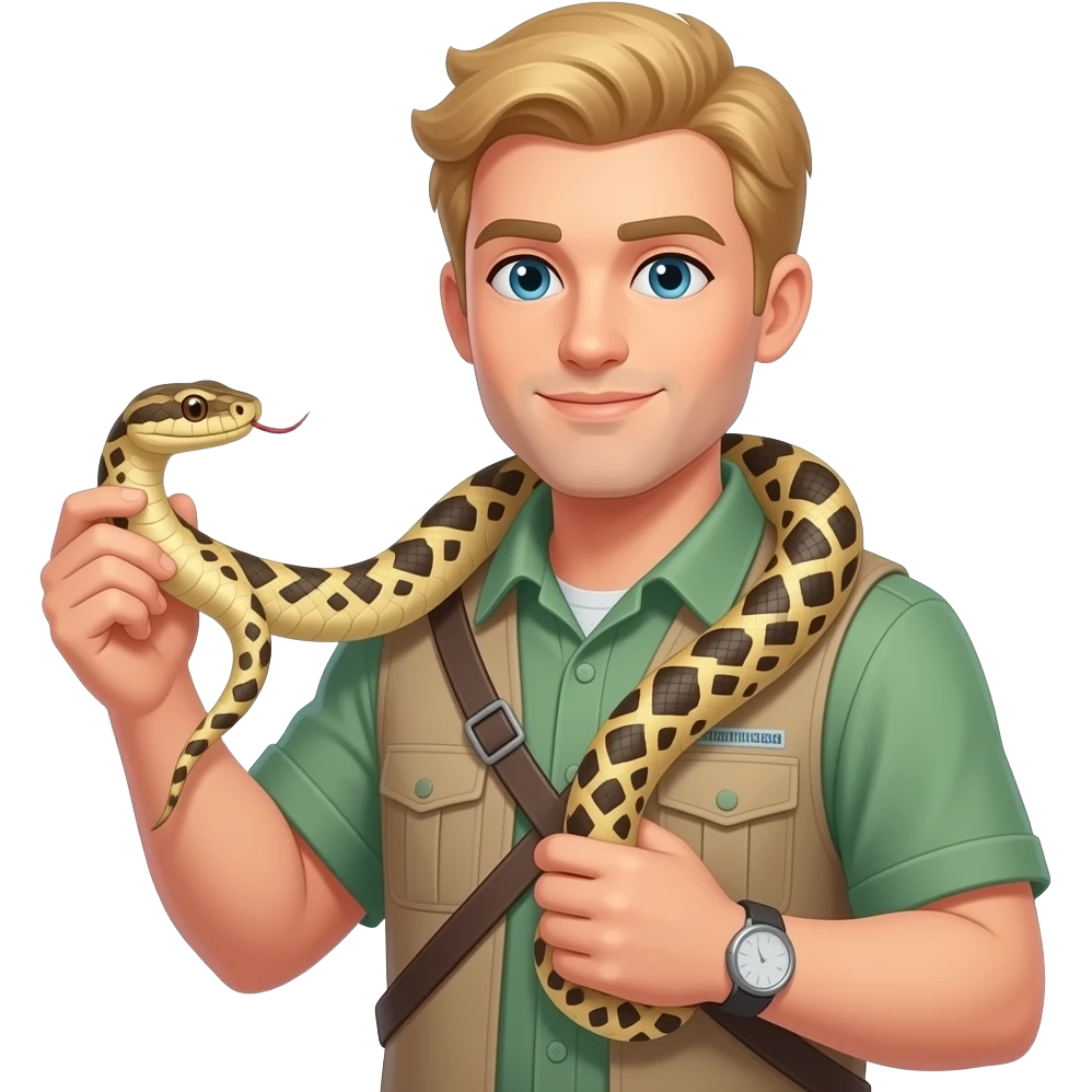 male blonde haired zookeeper holding snake emoji