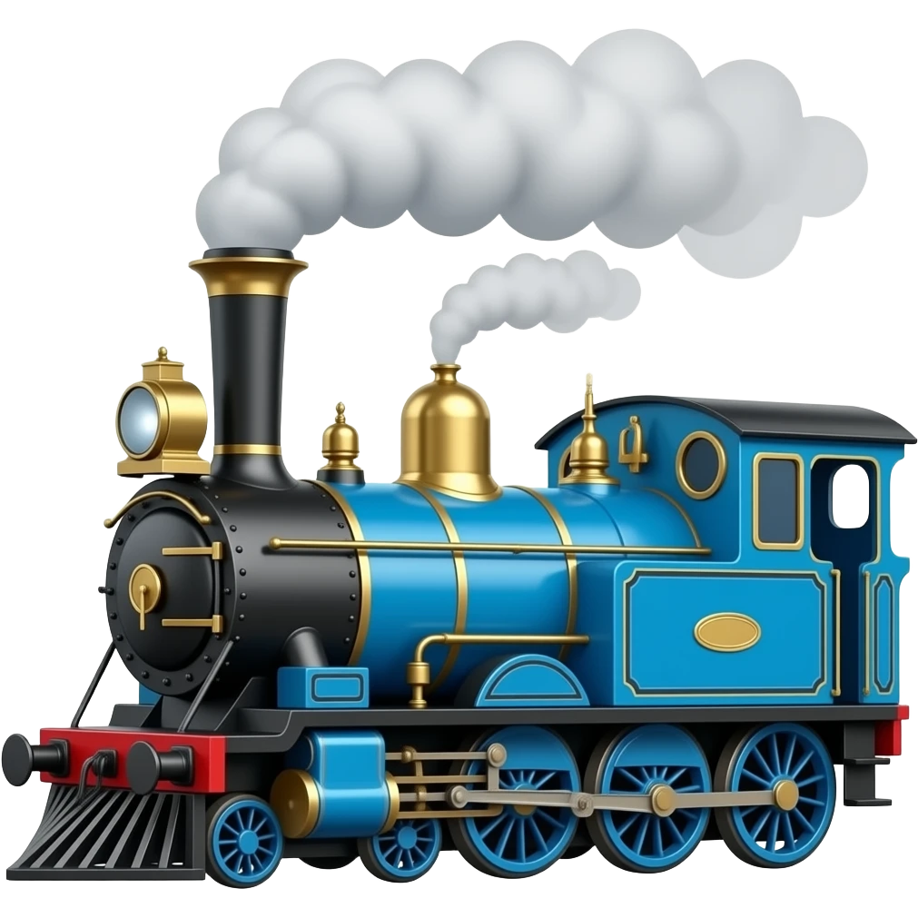 A vibrant pc game style detailed black and blue steam locomotive emoji
