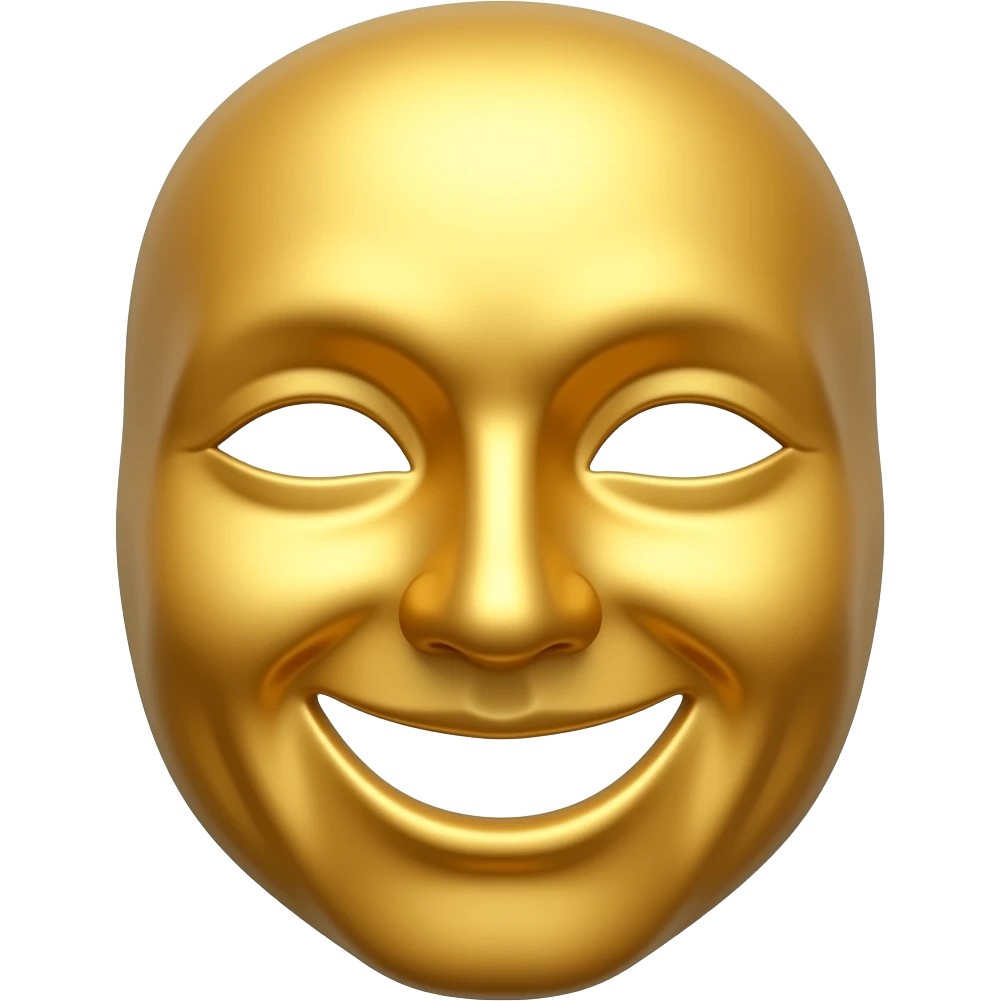 Comedy mask that is happy, golden similar to the ancient Greek ones emoji