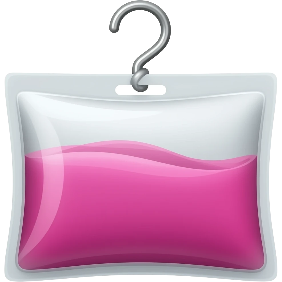 rectangle IV bag halfway full of bright pink liquid on hook with line emoji