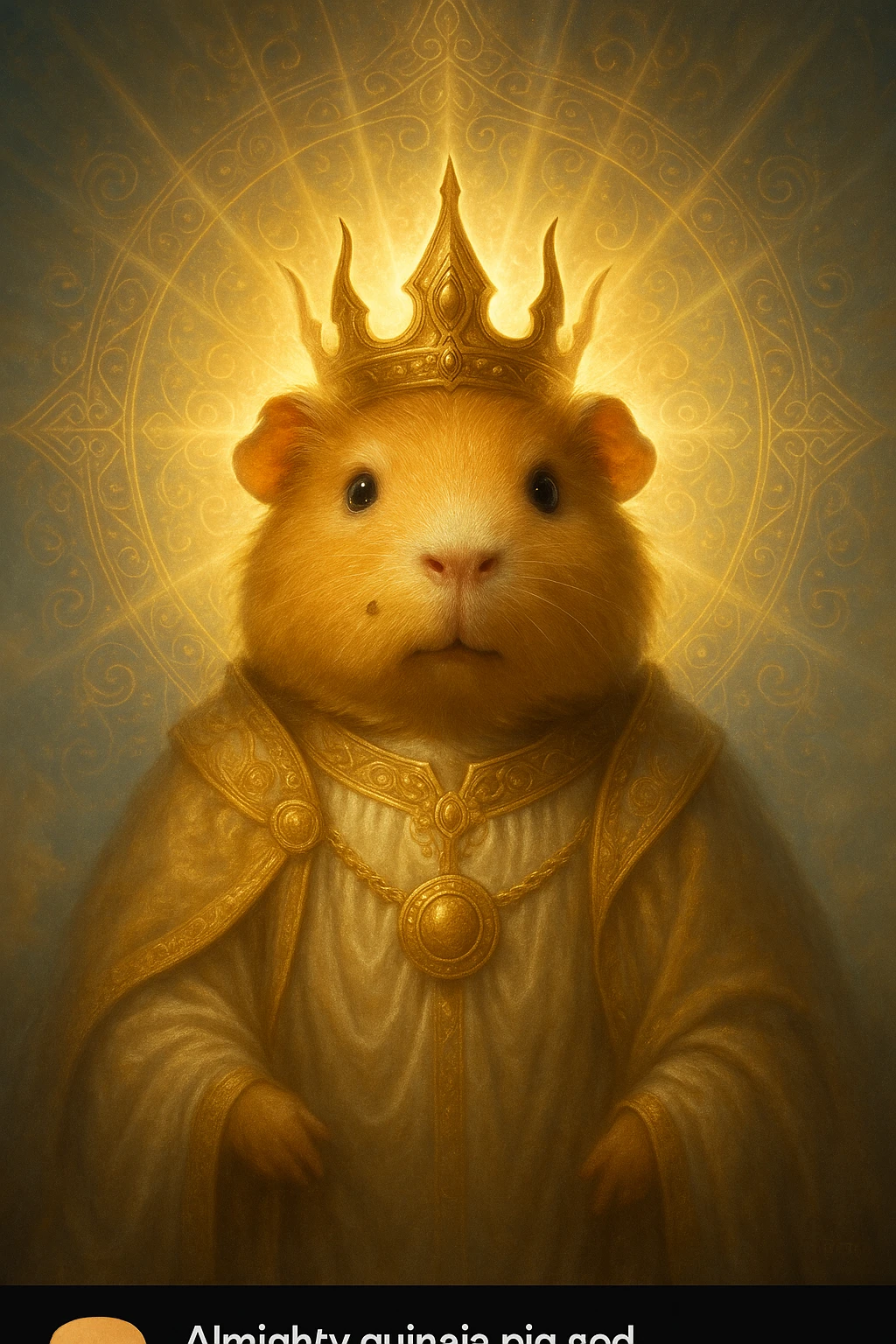 almighty guinea pig god with a mole on the left cheek, divine, radiant, majestic, fantasy style emoji