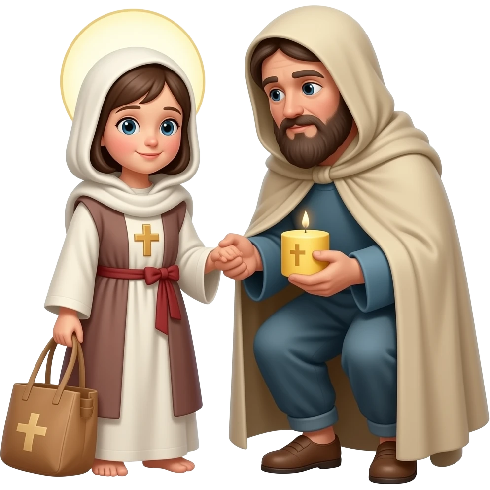 niño religioso ayudando a los pobres emoji