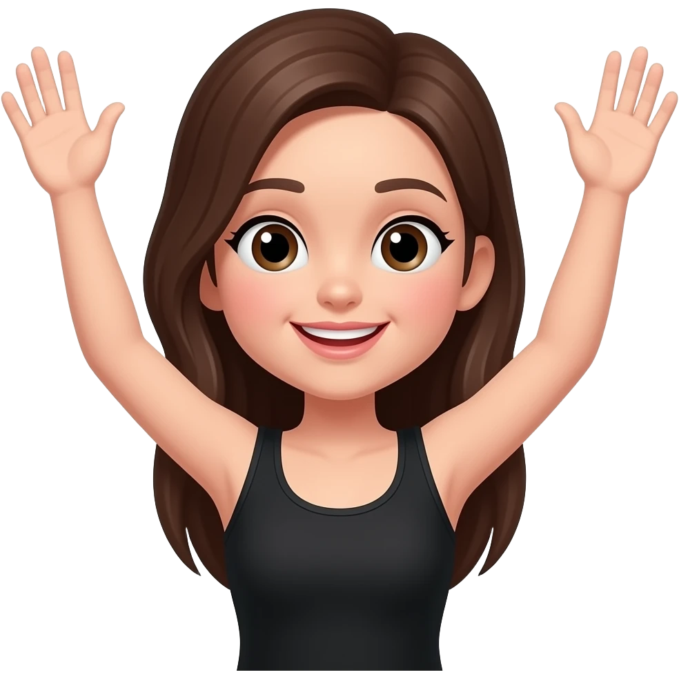 Cartoon 2d girl in black tank top arms up emoji