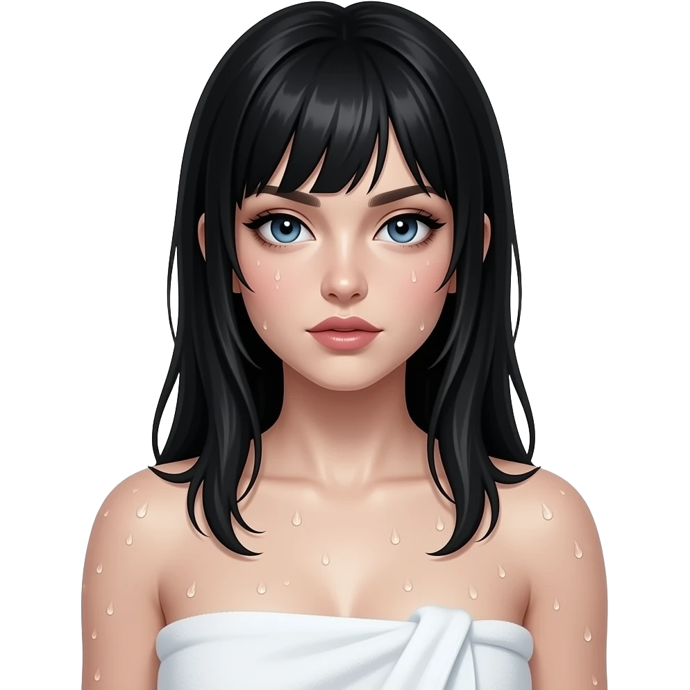 Sexy gothic black haired woman in towel and wet emoji