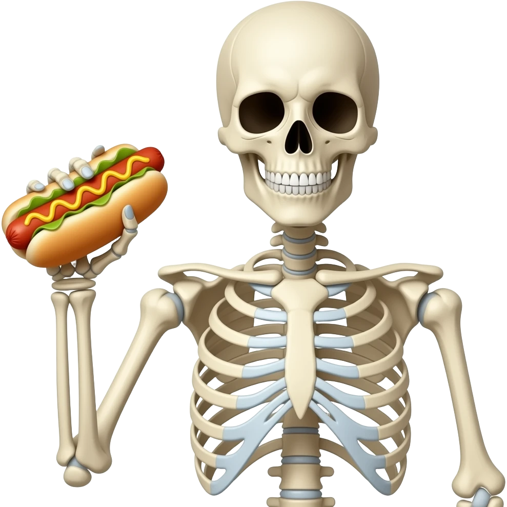 skeleton with hot dogs emoji