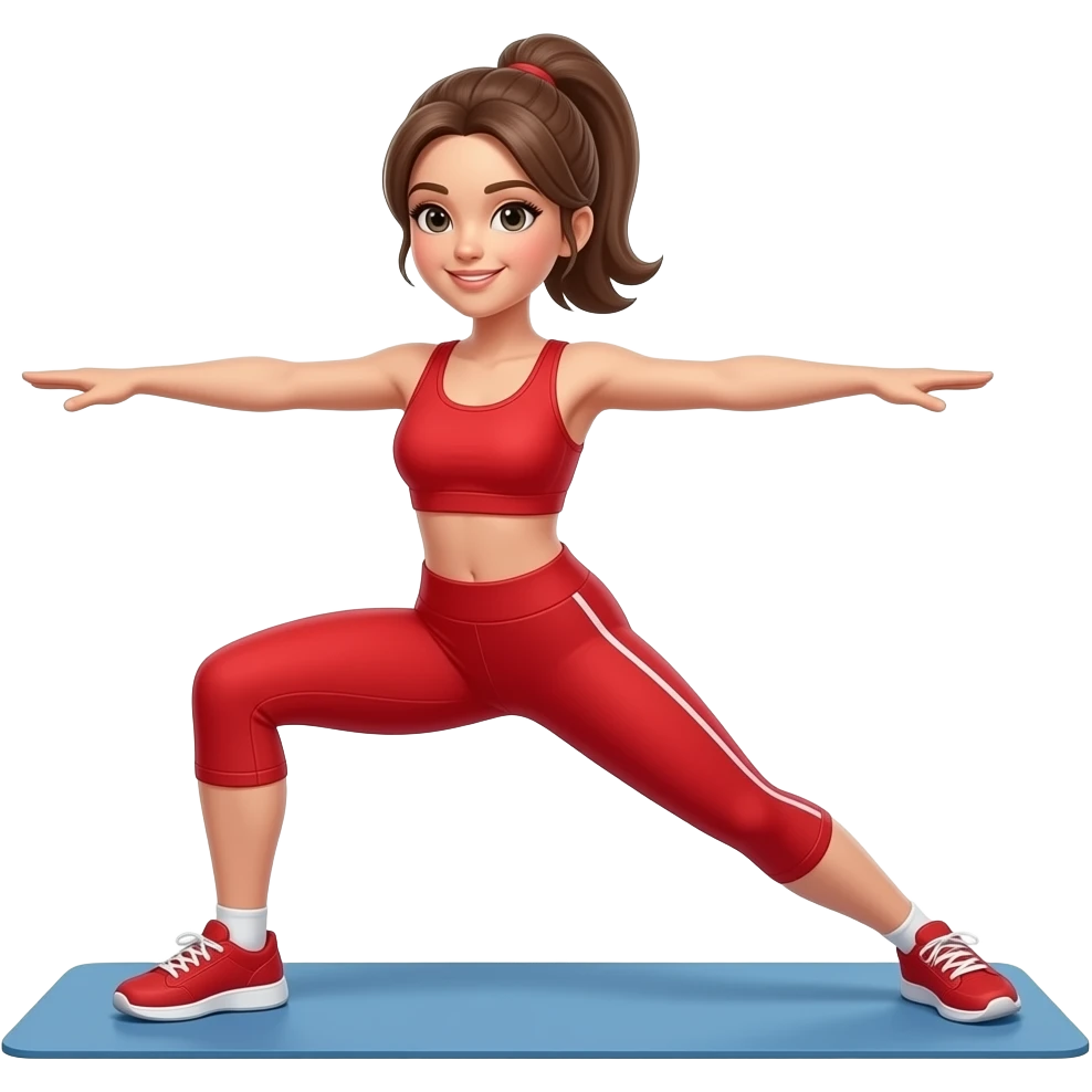 Girl brunette pale skin doing exercisewith a red workout clouthing with whatasapp style emoji