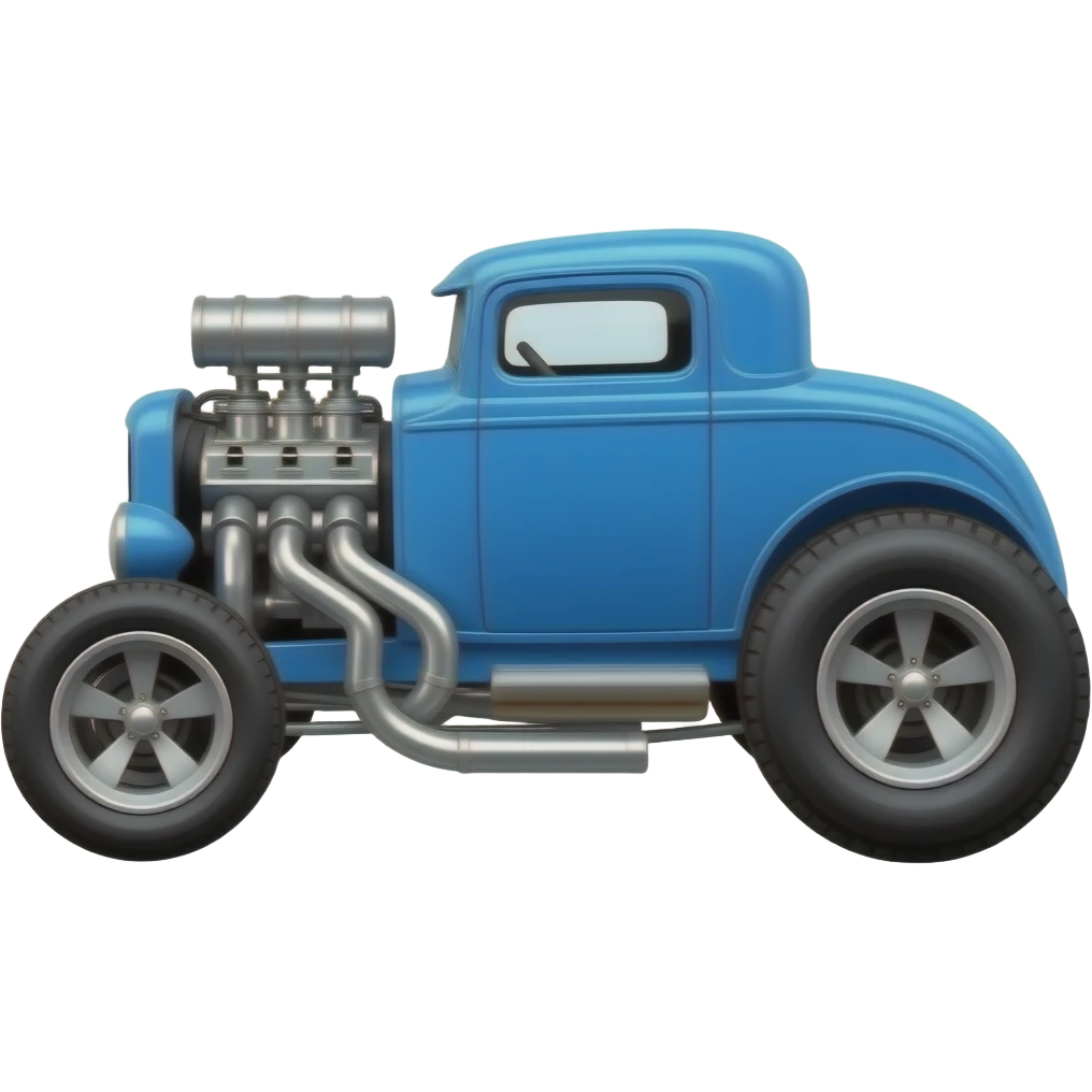 Blue hotwheels hot rod with turbocharged engine and chorme exhaust pipes large wheels in the back emoji