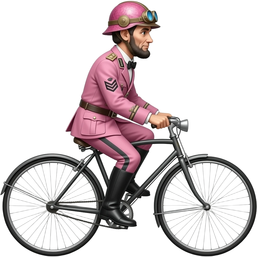 steampunk - Abraham Lincoln in a pink German World War II uniform with a pink tattoo helmet rides a velocipede emoji
