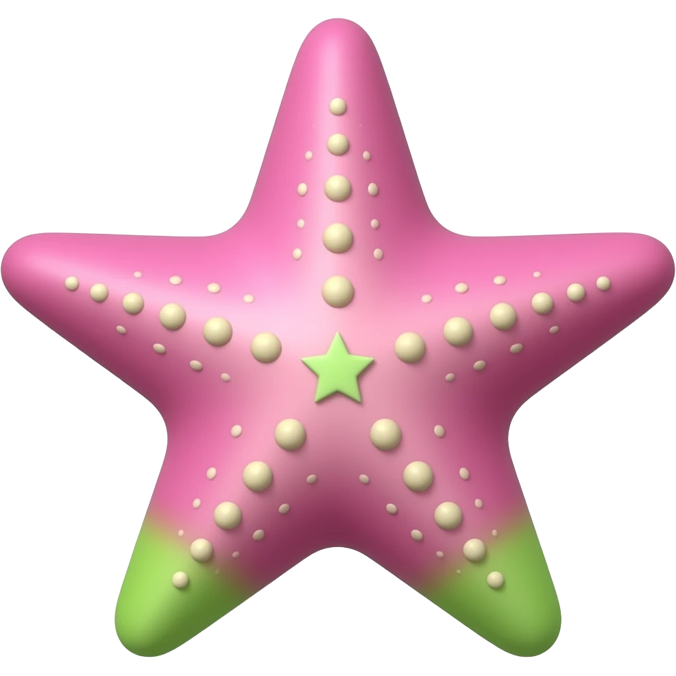 Estrella de mar rosa, con las puntas inferiores de color verde, llegando hasta la parte de enmedio, como si fuese un short emoji