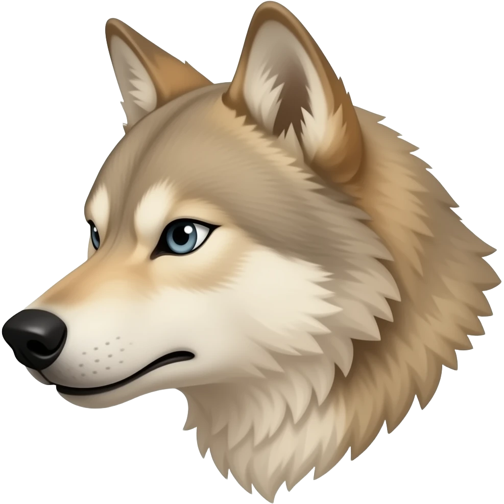 Real Realistic Turn sideways angry beige wolfhead Turn sideways light blue gray eyes emoji