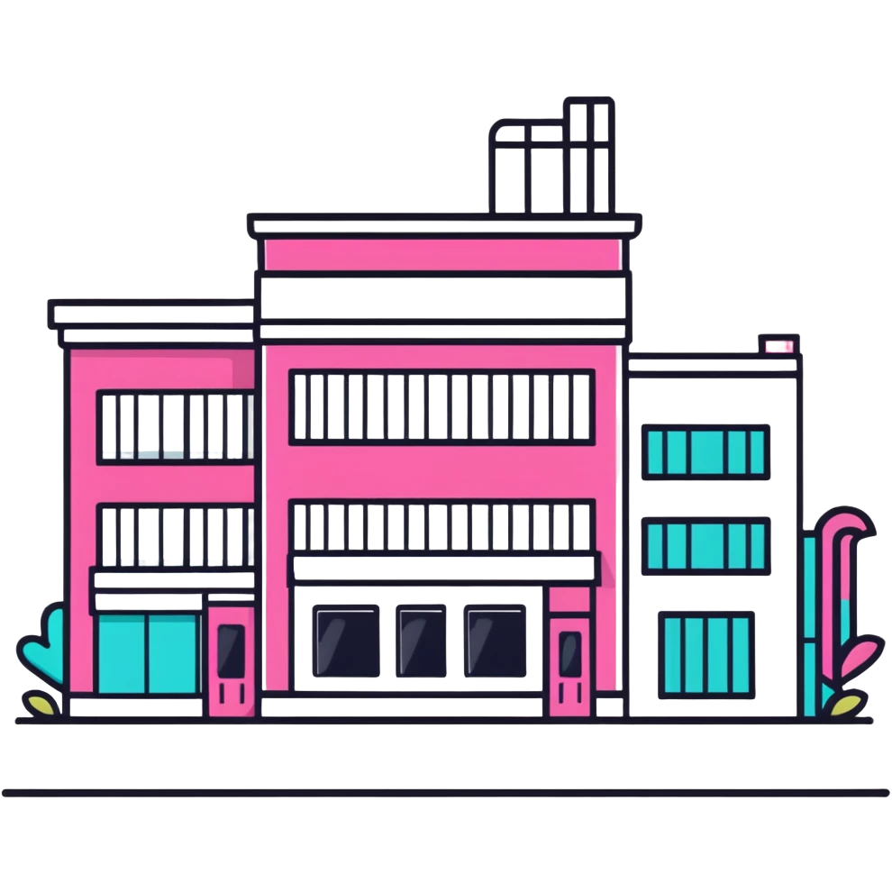 three beauty salon buildings connected by lines emoji