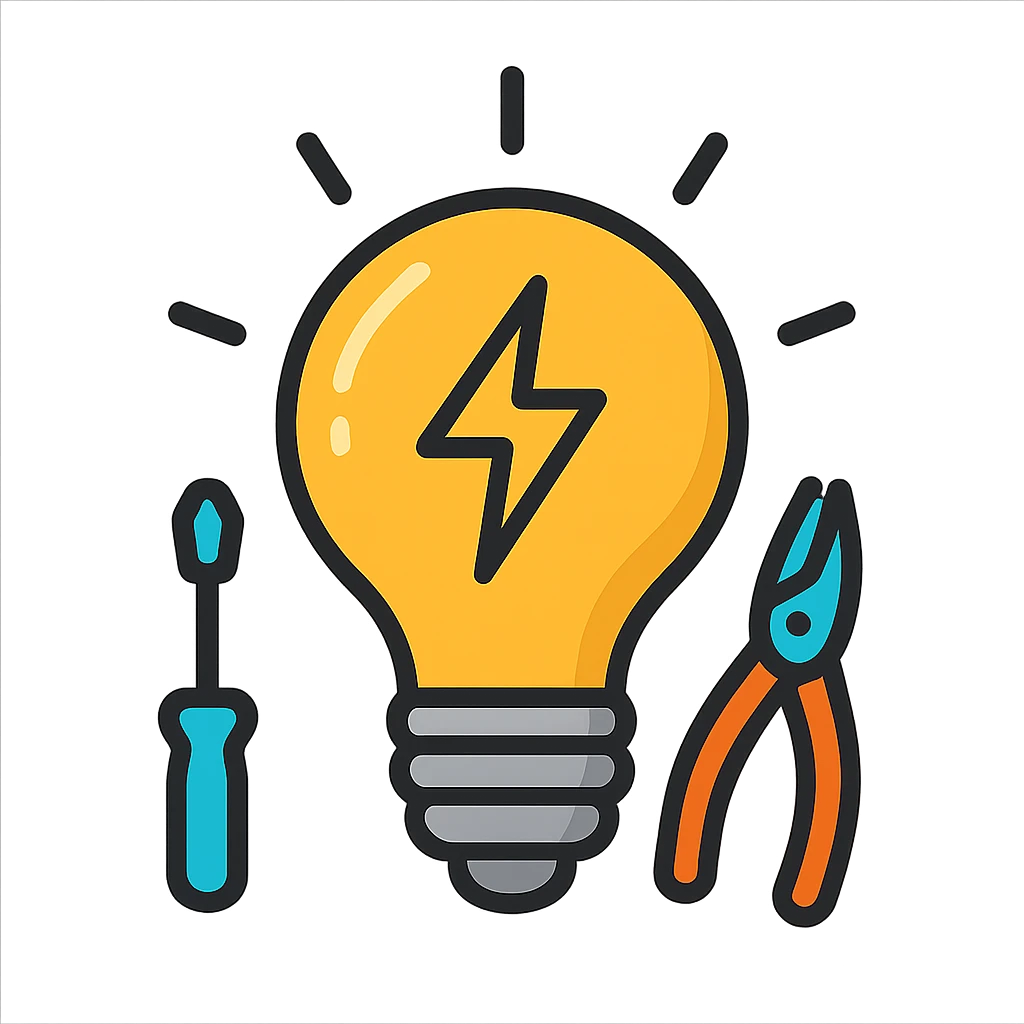 modern icon style illuminated light bulb with electrician details emoji