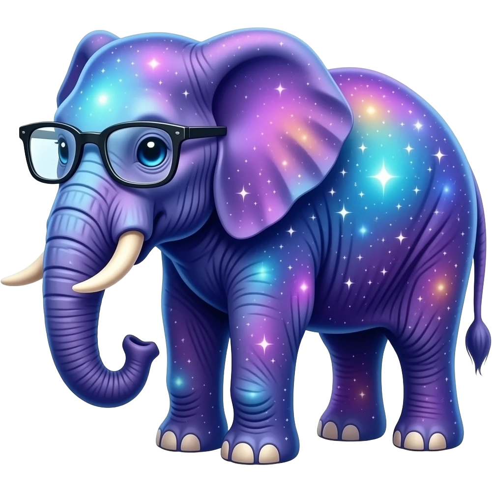 A cosmic colored elephant with glasses emoji