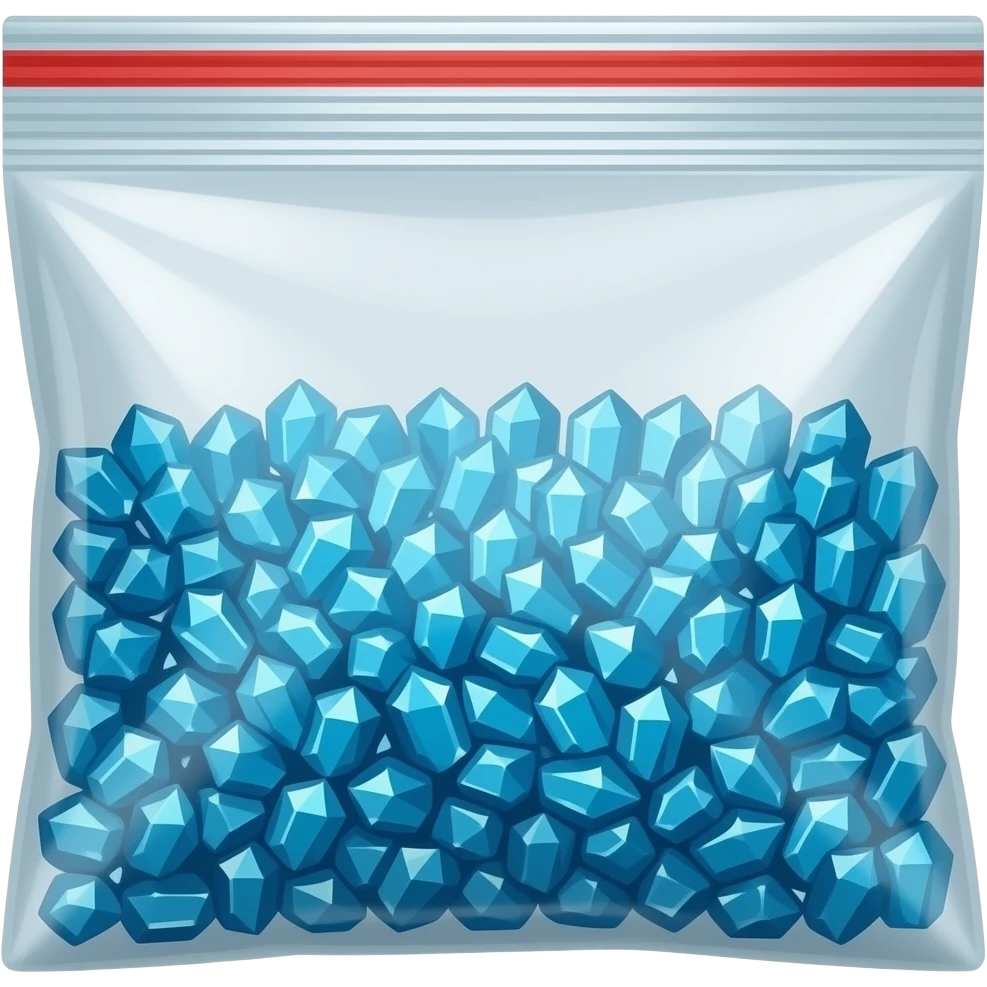 a plastic ziplock bag with blue sparkly crystals emoji