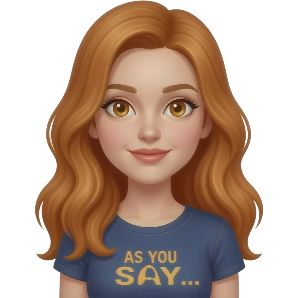 sexy girl with long ginger hair and ginger eyes a top with AS YOU SAY... written on it emoji