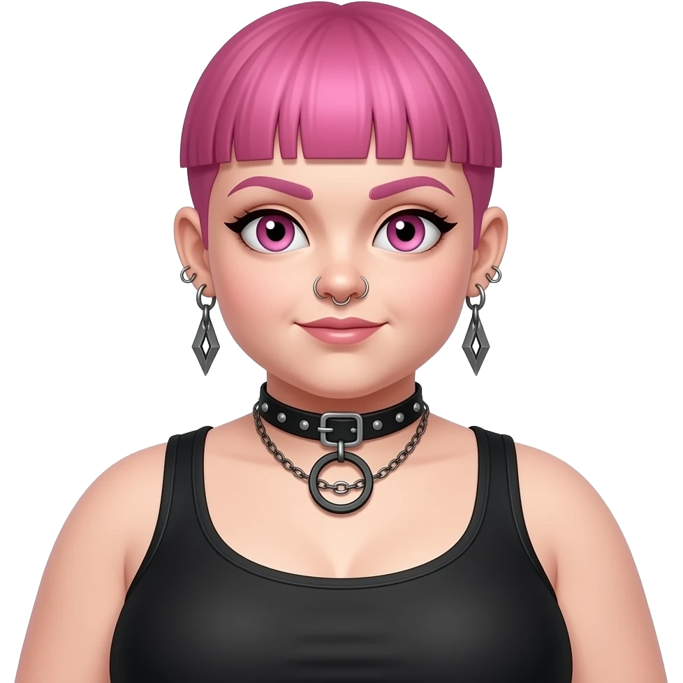 Full body obese goth girl with ear rings nose ring, choker and short buzzcut pink hair emoji