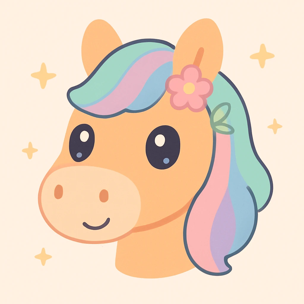 cute forest horse head, big eyes, pastel colors, simple shapes, nature details emoji