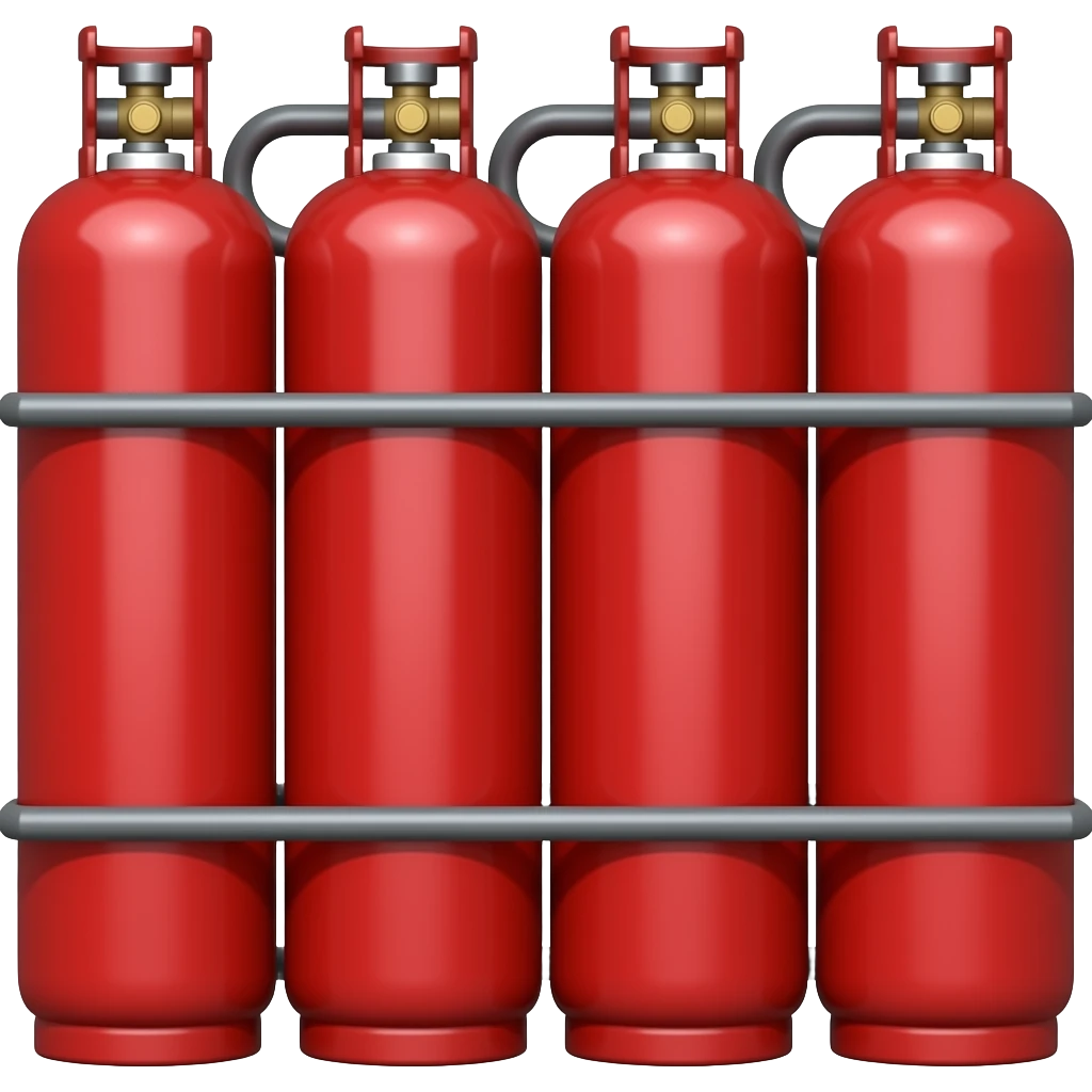 Inline packed gas Cylinders . Make it straight and red emoji