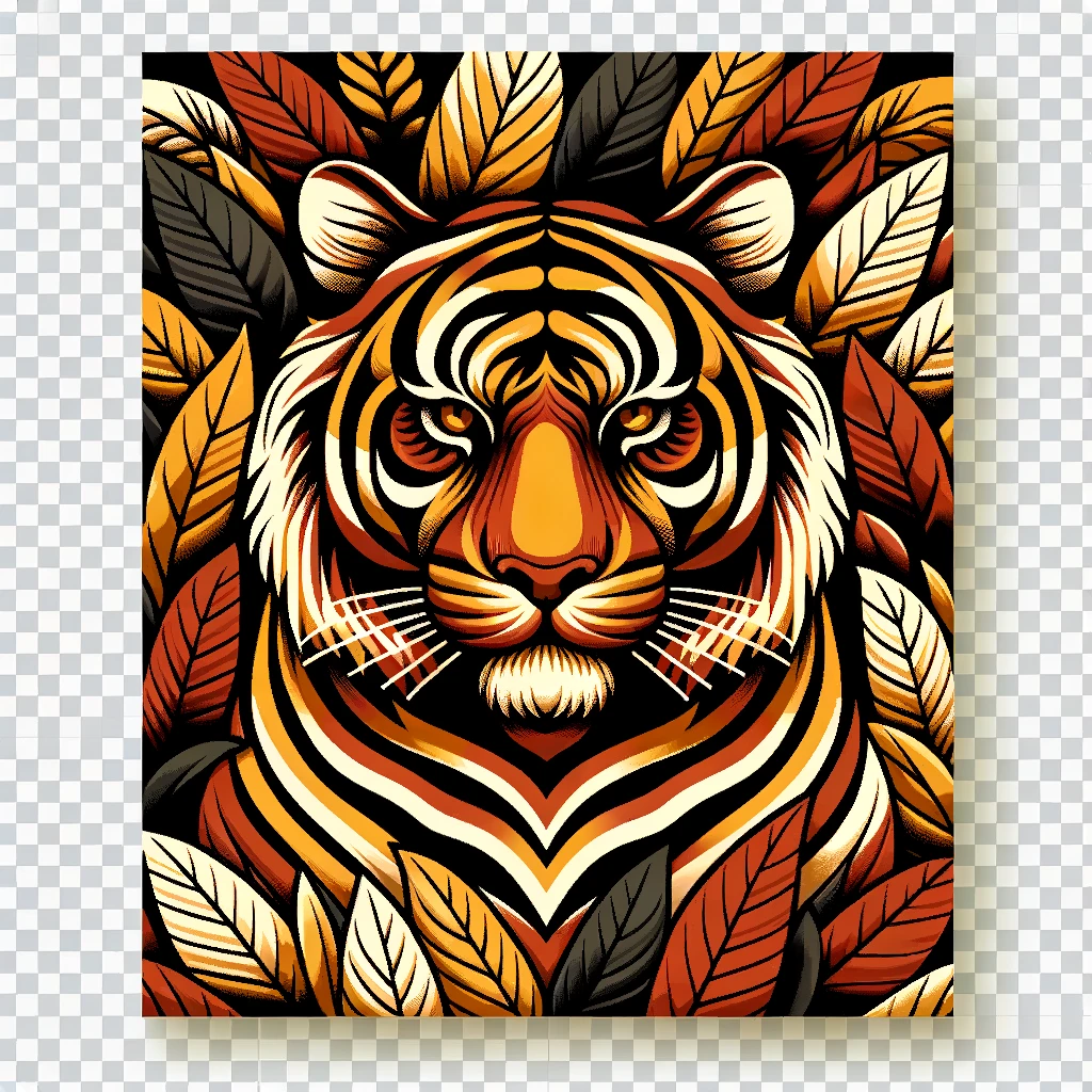 design background, tiger stripes pattern in warm autumn palette (burnt orange, golden yellow, deep red, brown), bold seamless print, modern fashion style, isolated graphic, transparent background emoji