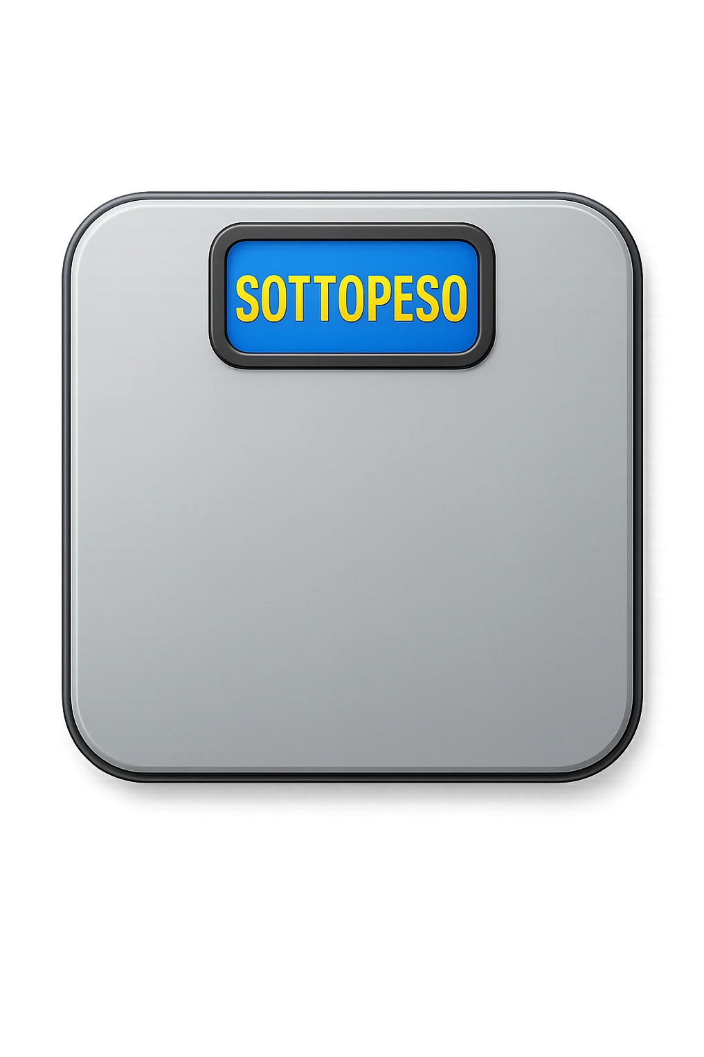 bilancia pesapersone con la scritta "SOTTOPESO" SUL DISPLAY, stile emoji iphone, iperrealistico 4k emoji