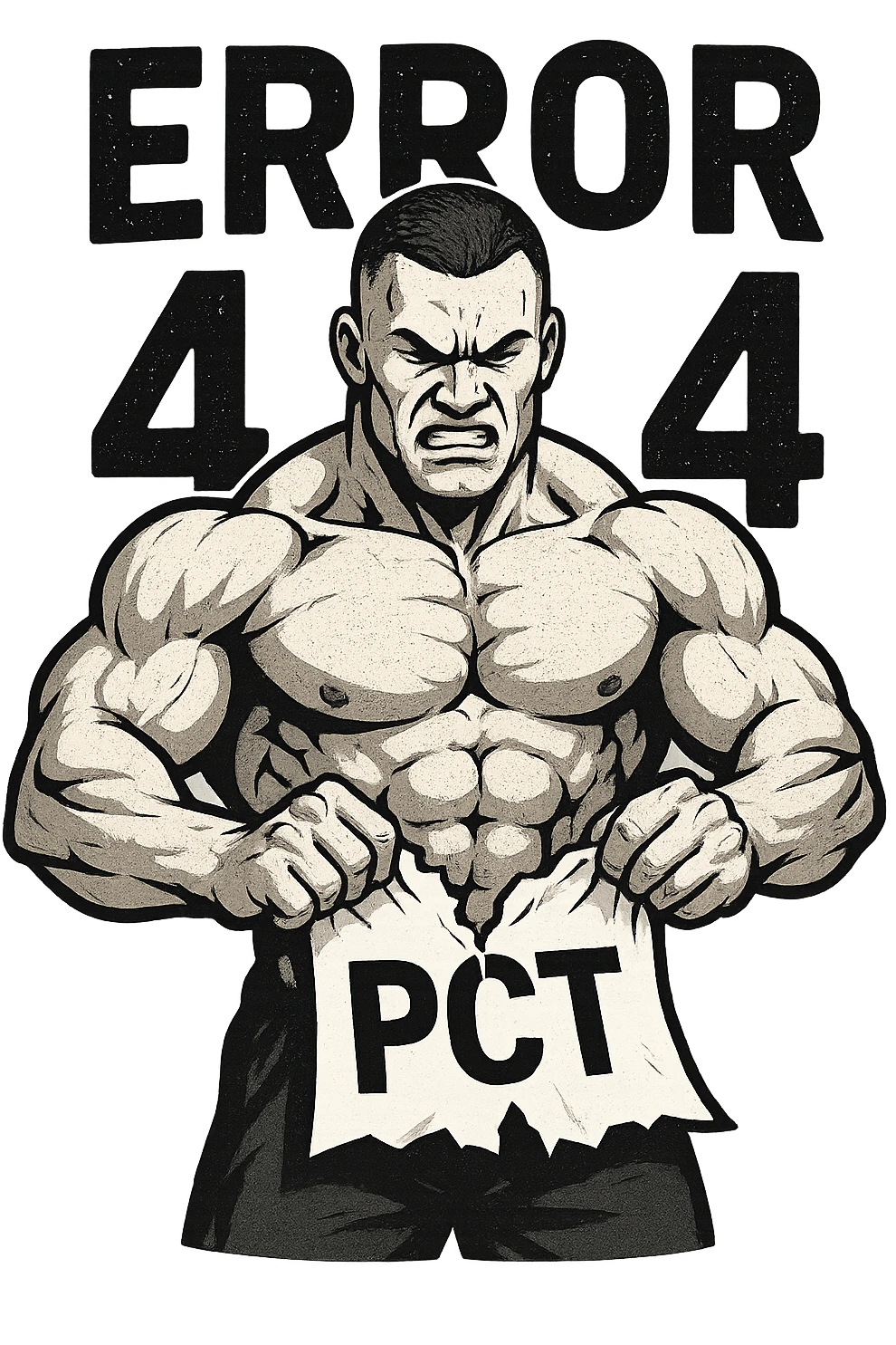 bodybuilder che strappa un foglio con la scritta "PCT" INTORNO A LUI FLUTTUANO LE PAROLE "ERROR 404" emoji