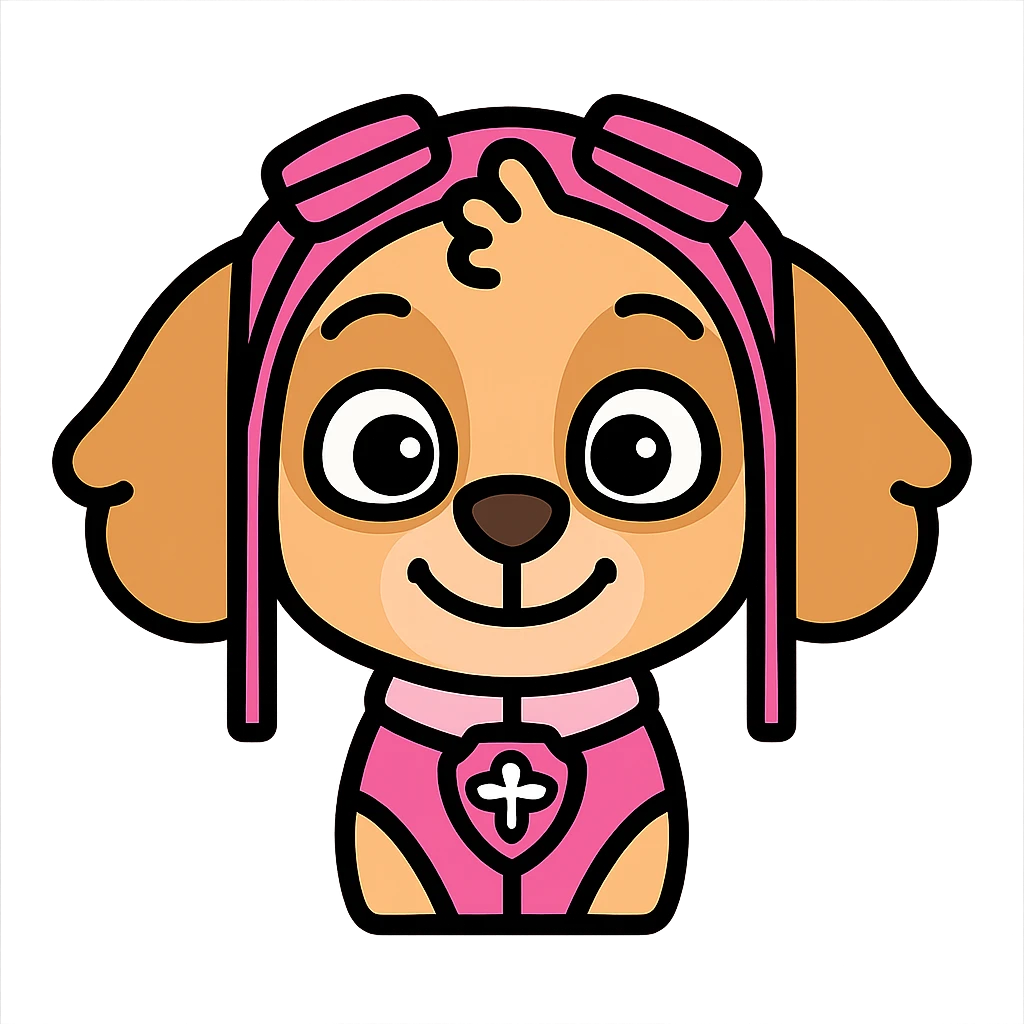 Puppy Patrol character Sky as a cute emoji, colorful icon style, friendly expression emoji
