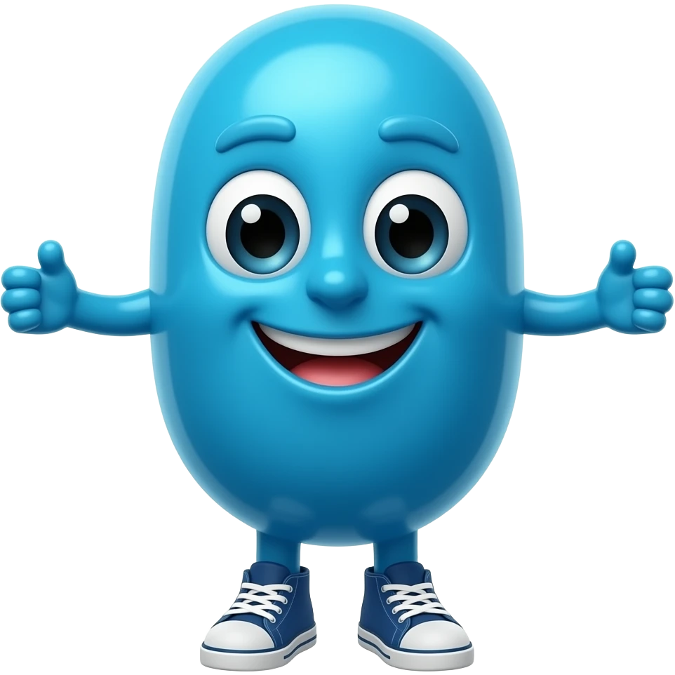 An anthropomorphic blue jelly bean with arms and legs, wearing sneakers emoji