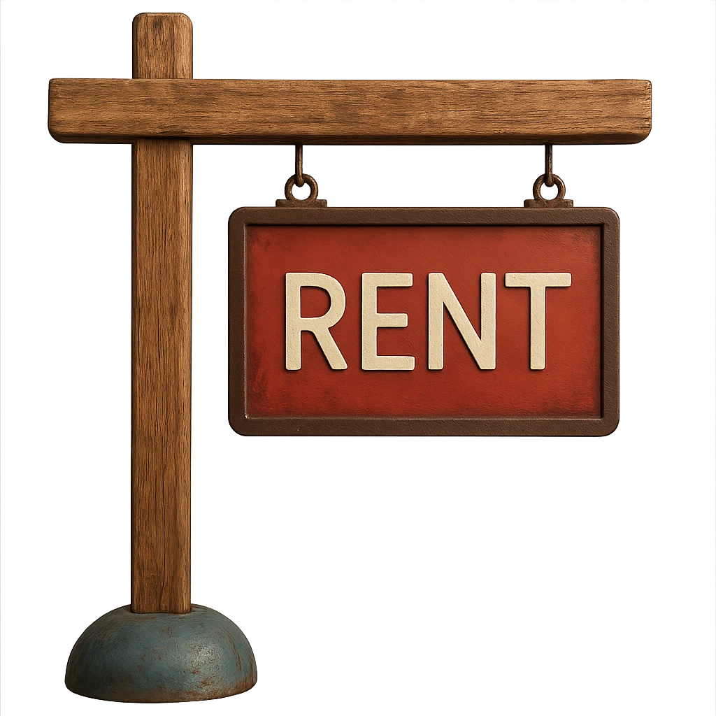 Make the rent sign board look realistic with a photo-like appearance, keep the background transparent. emoji
