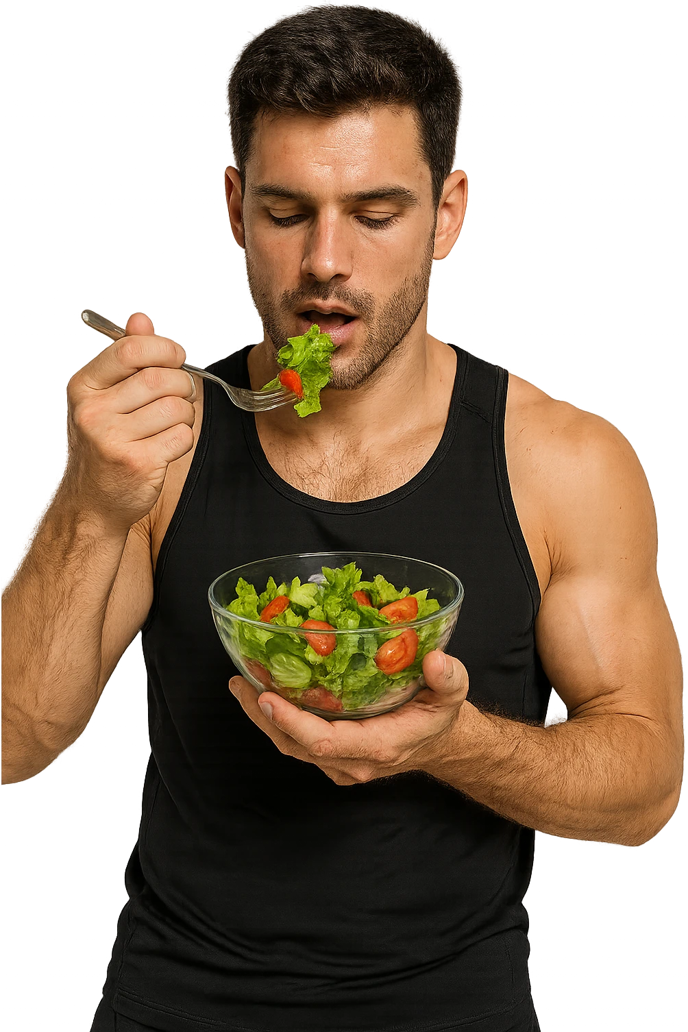UOMO FITNESS CHE MANGIA INSALATA IN POSA FRONTALE emoji