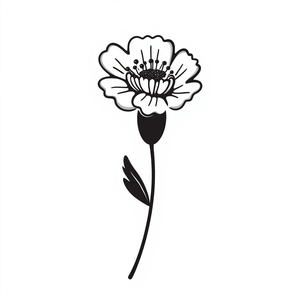 hand-drawn doodle of a carnation flower, black ink, sketchy lines, playful style emoji