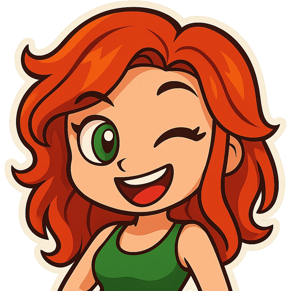 Edit the girl's face to have a flirty, winking expression, keeping the original cartoon style and quality consistent with chibi stickers style. emoji