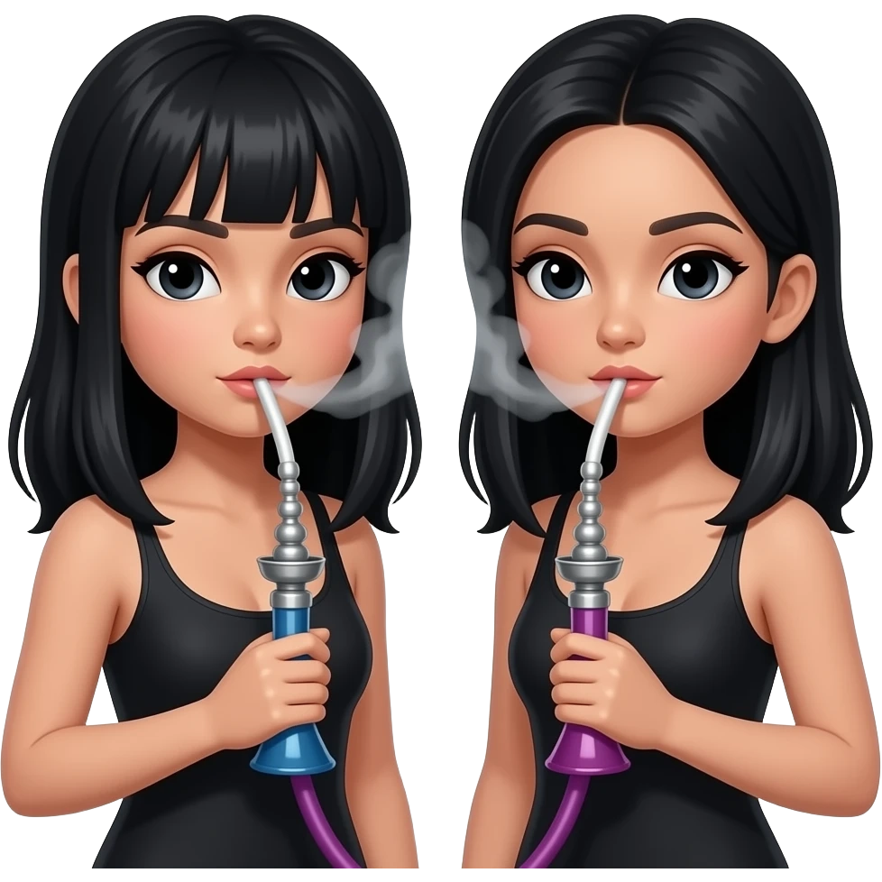2  girls with black hair  smoking hookah emoji