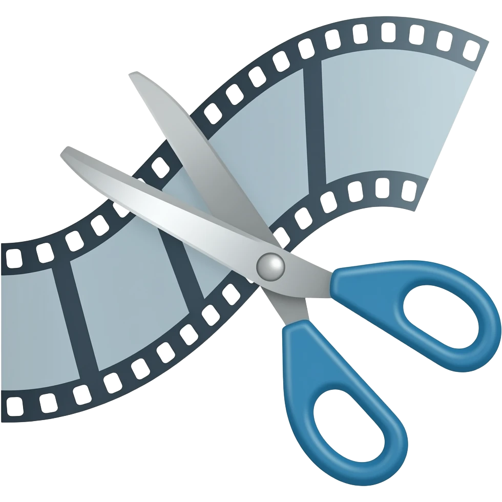 scissors cutting a film strip, glossy, minimal, soft shadows, white background, no text emoji