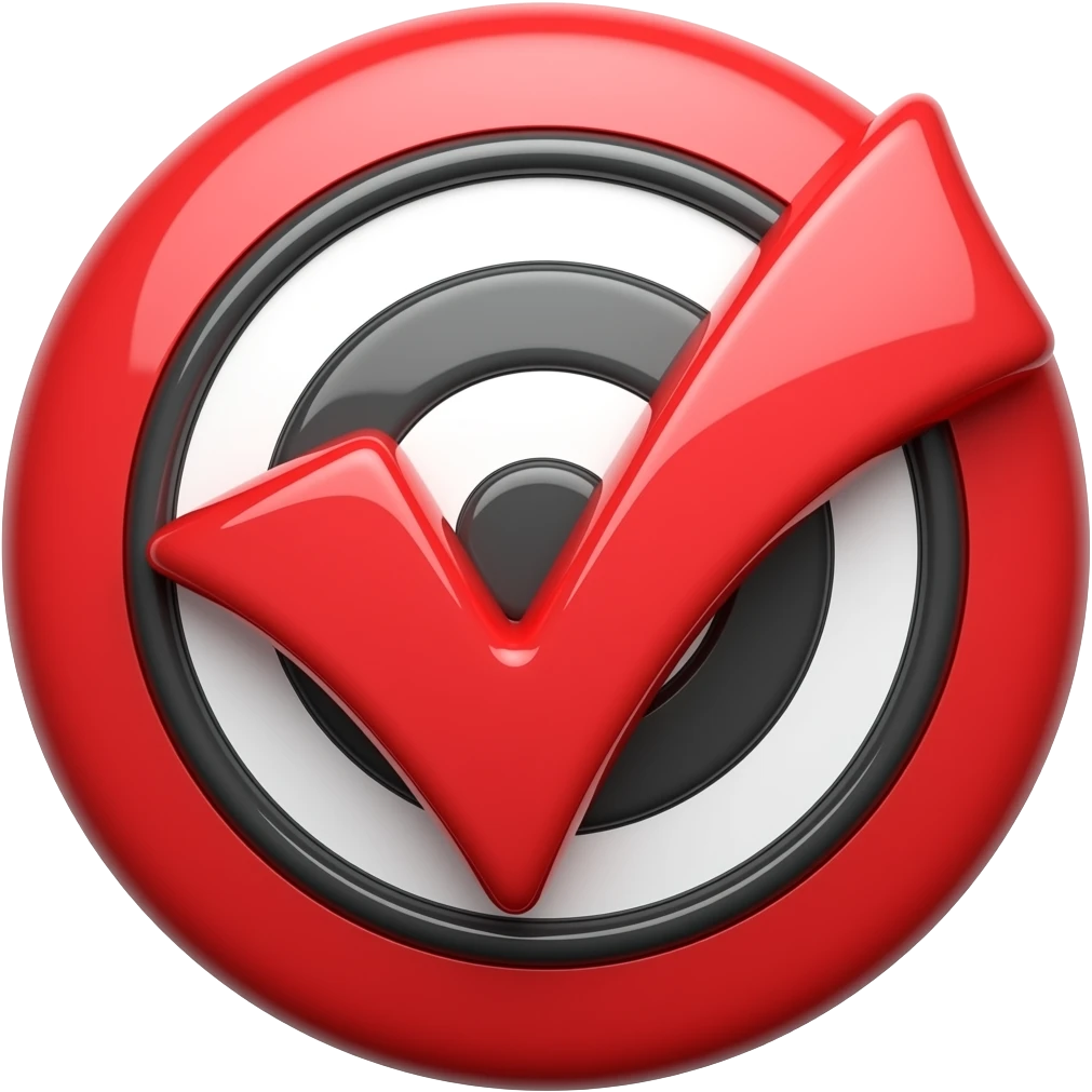The Mark: 3D emoji style, glossy surface, soft shadows, white background, centered, no text, hitting a bullseye target, bold red and black, emoji