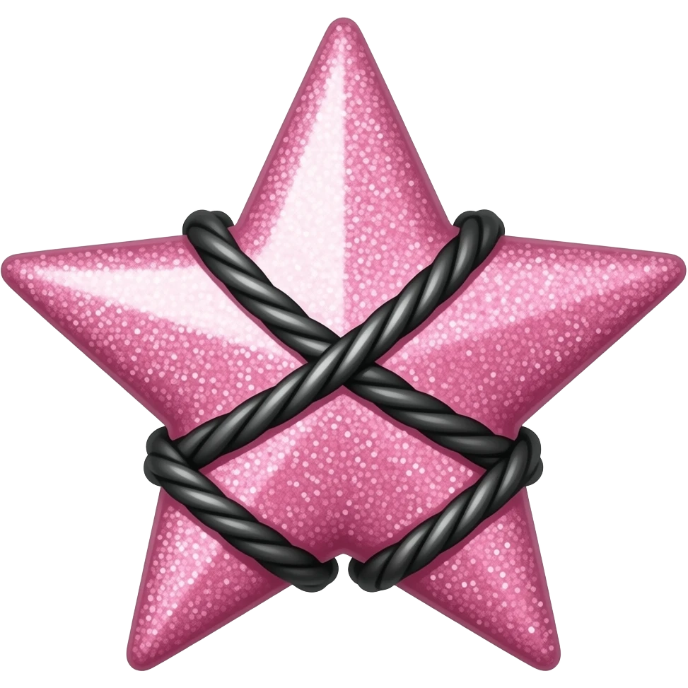 Pale pink glittery star with black bondage ropes across it emoji