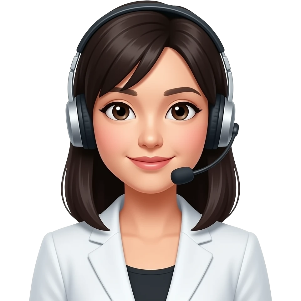 black haired asian lady with headset with mic and white blazer emoji emoji