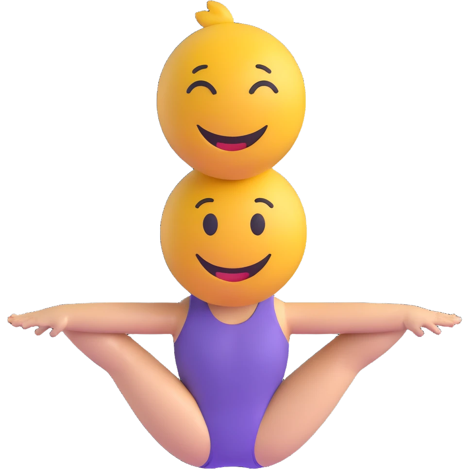 3D smiley emoji, round shape, wearing gymnast leotard, sporty face emoji