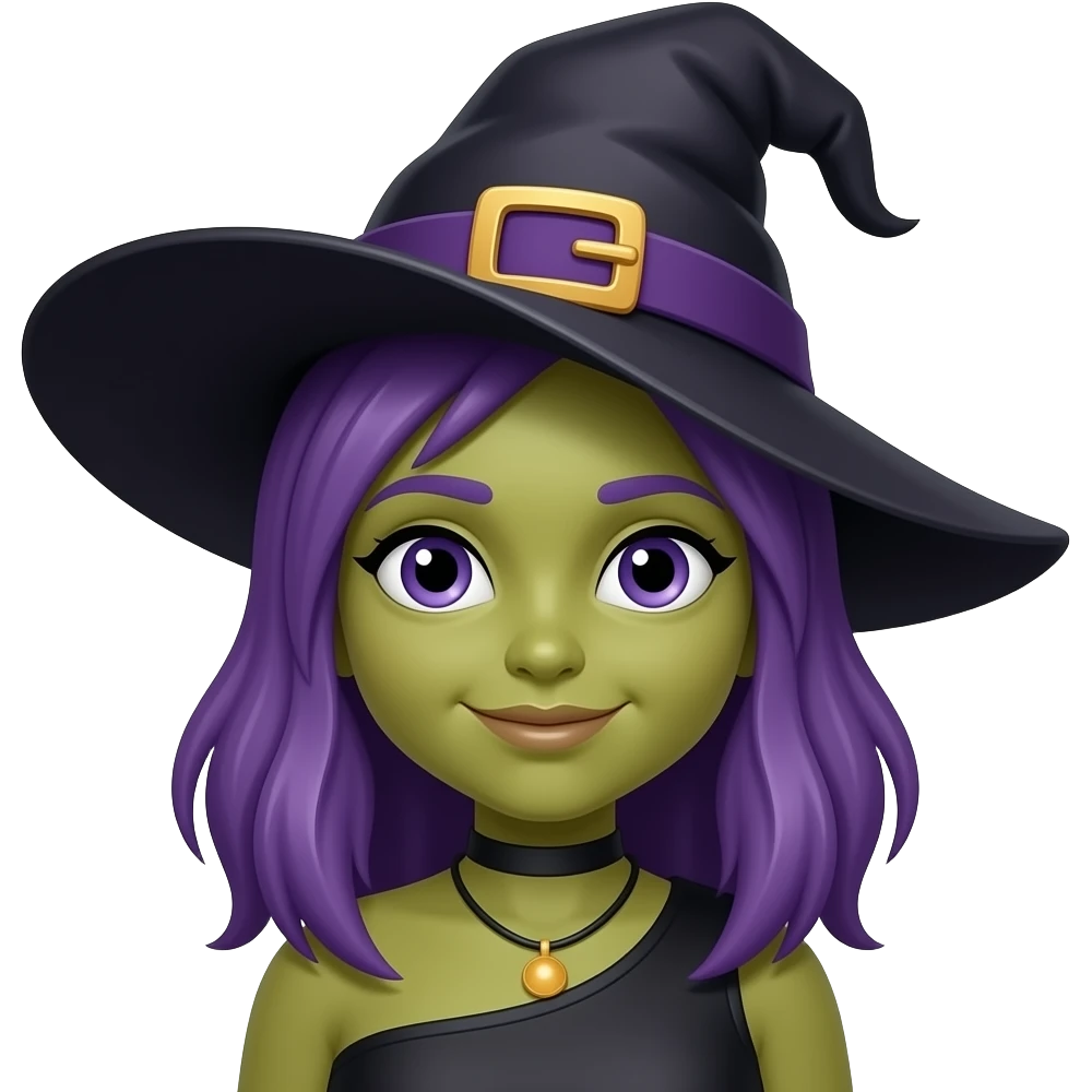 Olive skinned witch purple hair emoji