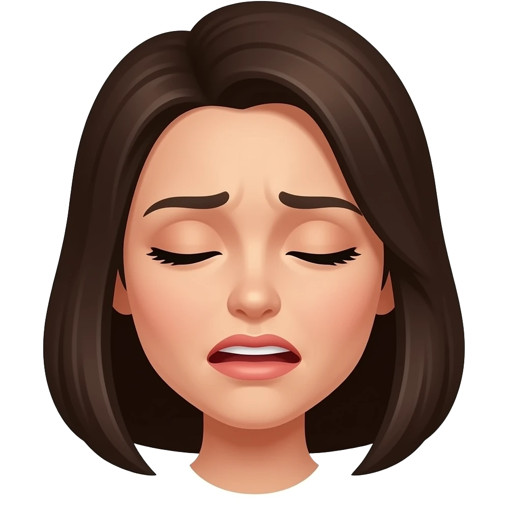 women's face brunette closed eyes looks in pain emoji