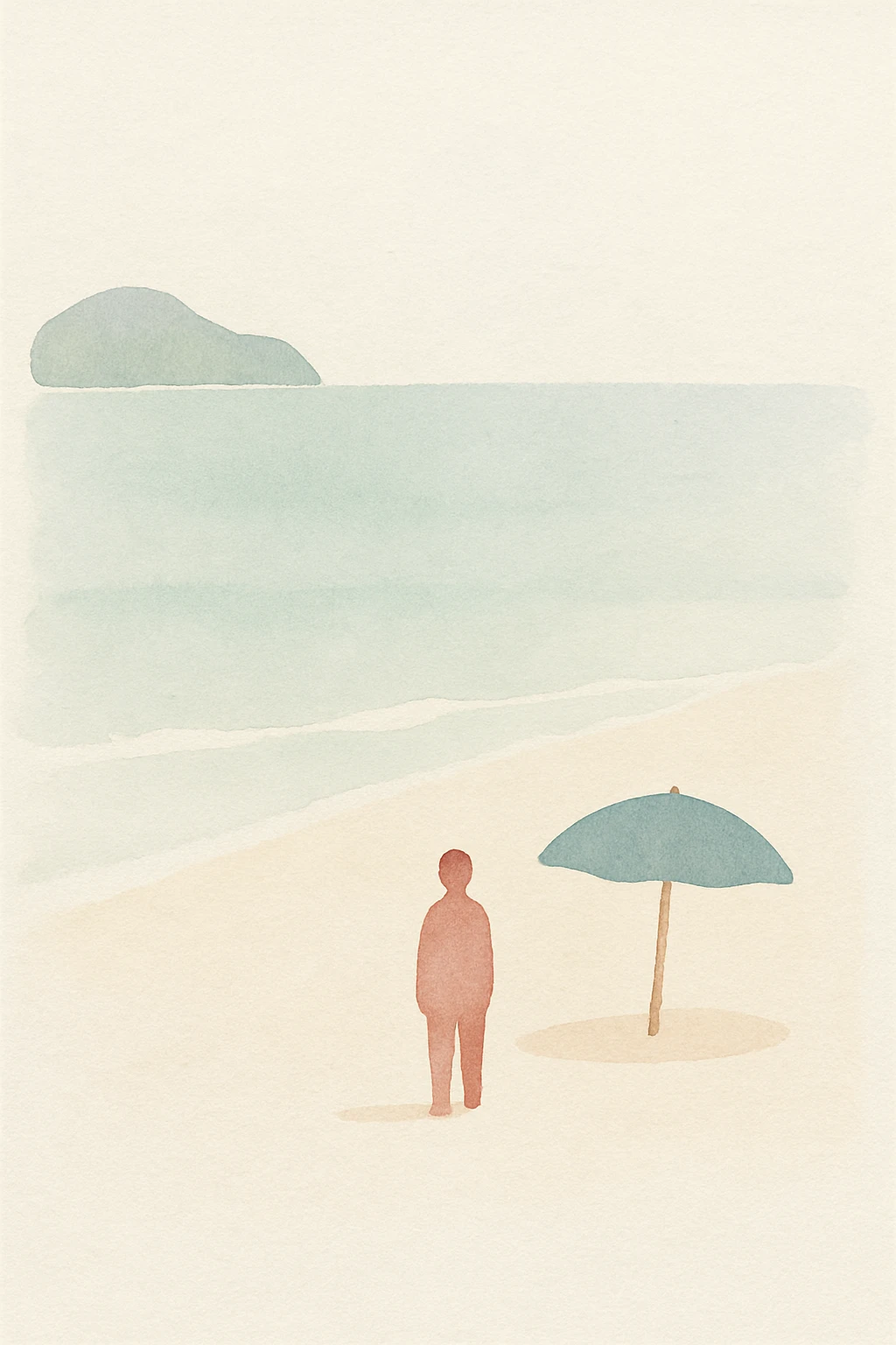 beach, watercolor painting style, soft tones, warm atmosphere emoji