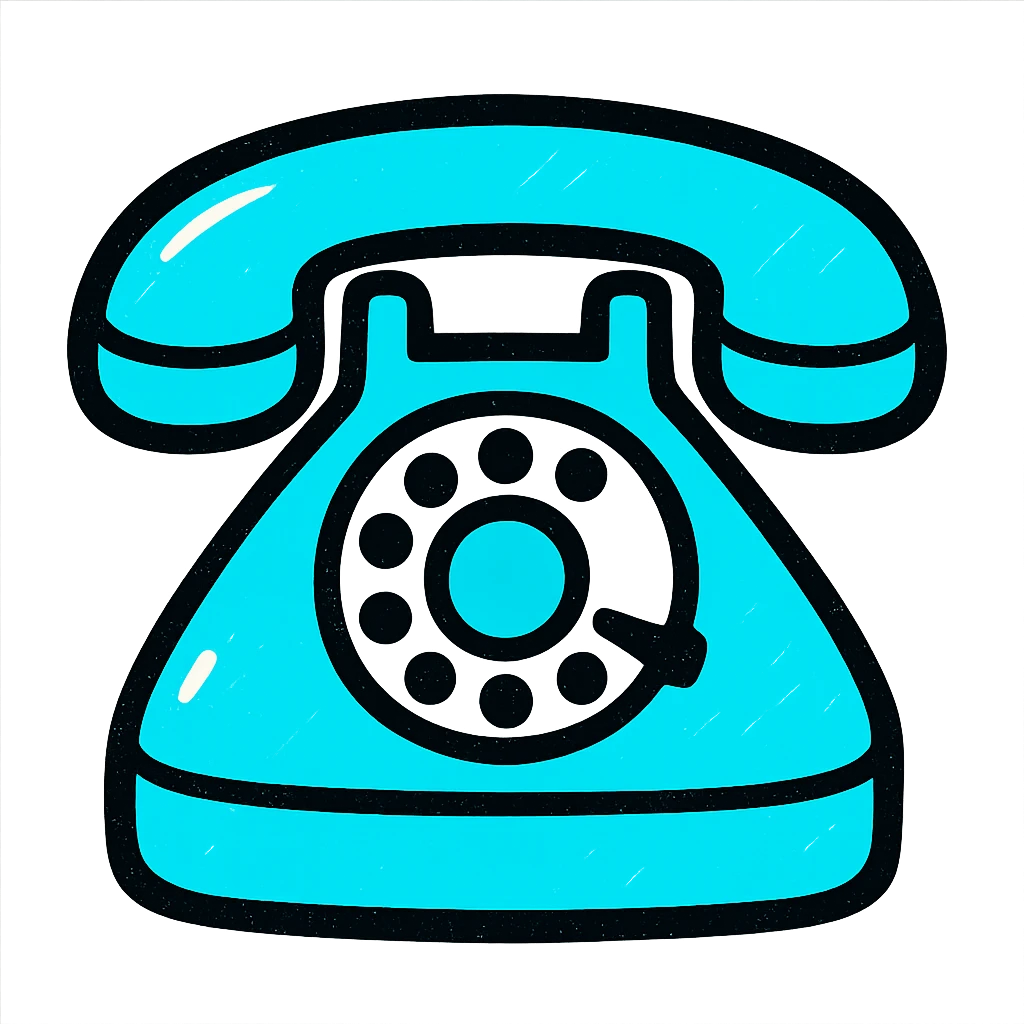 A simple blue and white icon of a telephone emoji