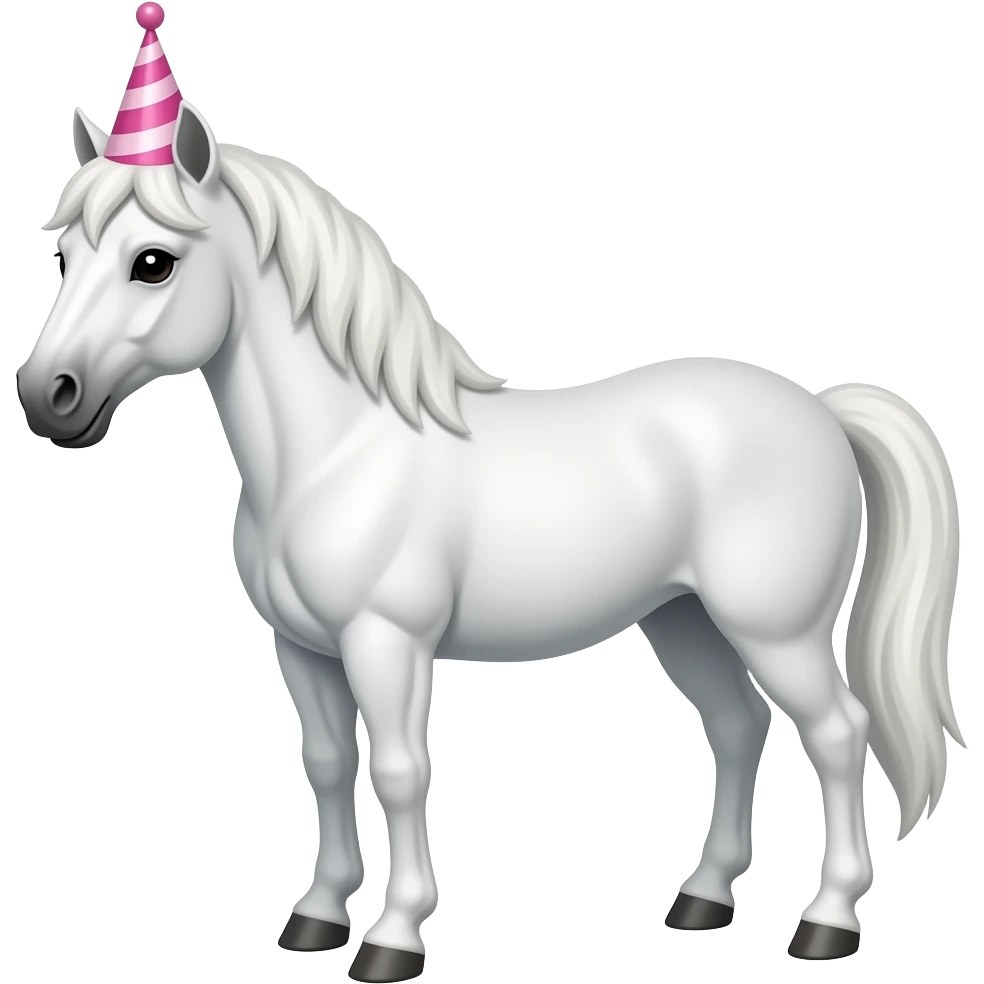 horse with half body front view white horse wear pink party hat emoji