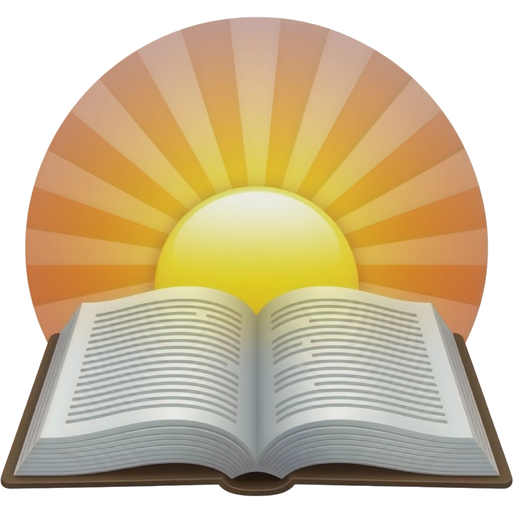Open bible with sunrise behind it emoji