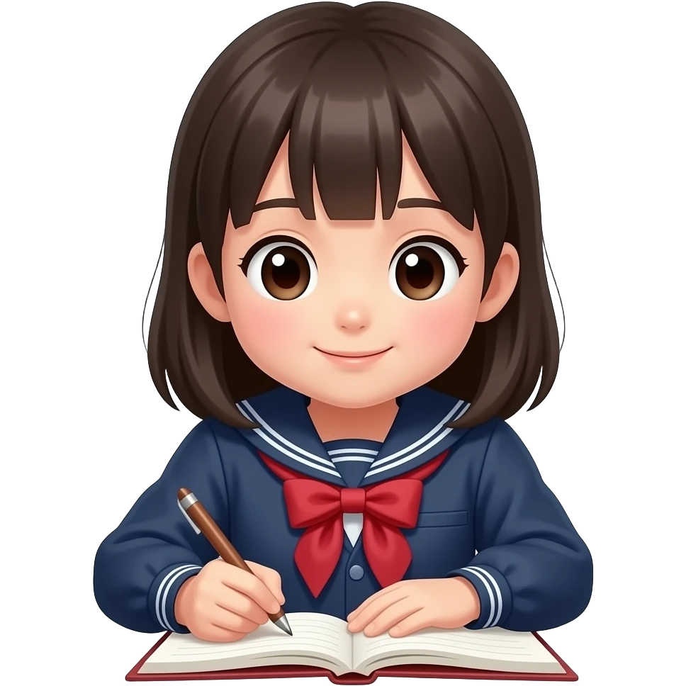 japanese school girl writing diary emoji