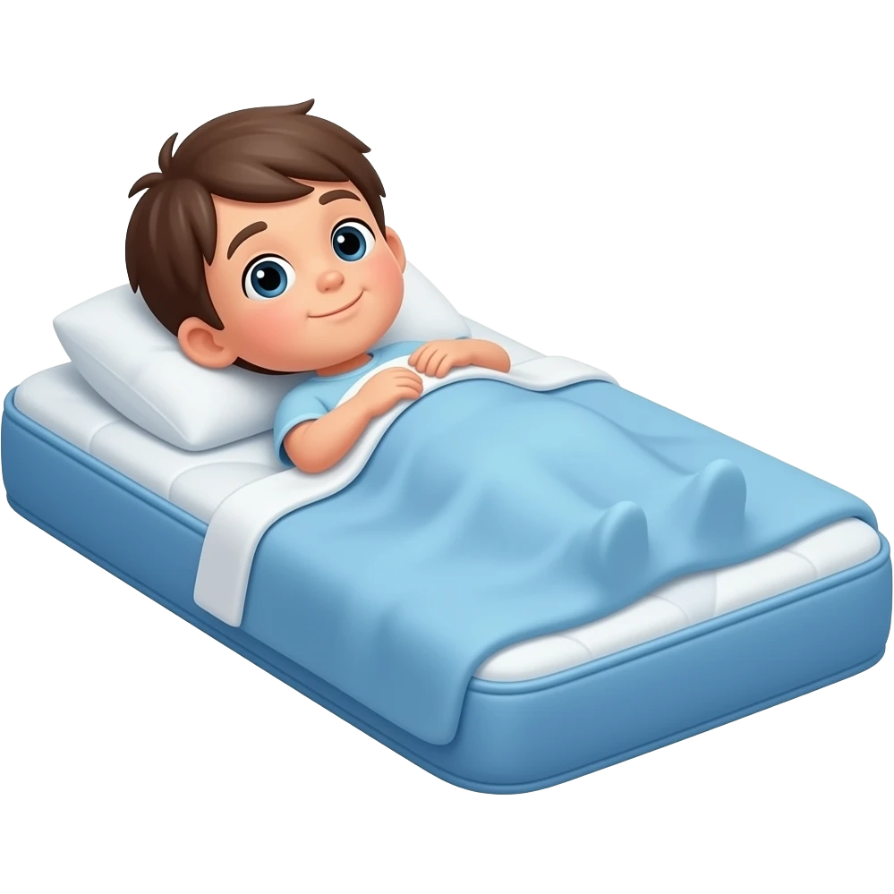 enfant couché sur matelas bleu sans couverture emoji