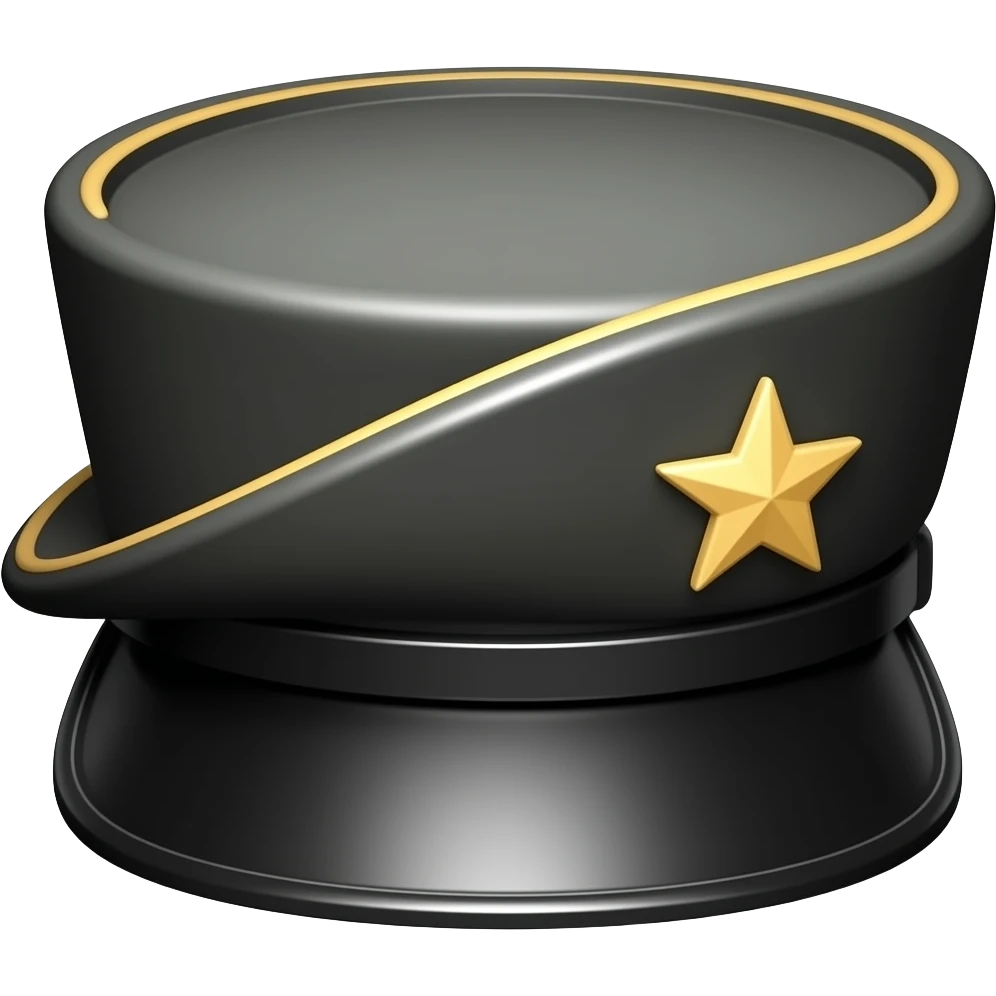 flat black shiny Peaked Breton Kepi hat with pastel orange and gold star on it emoji